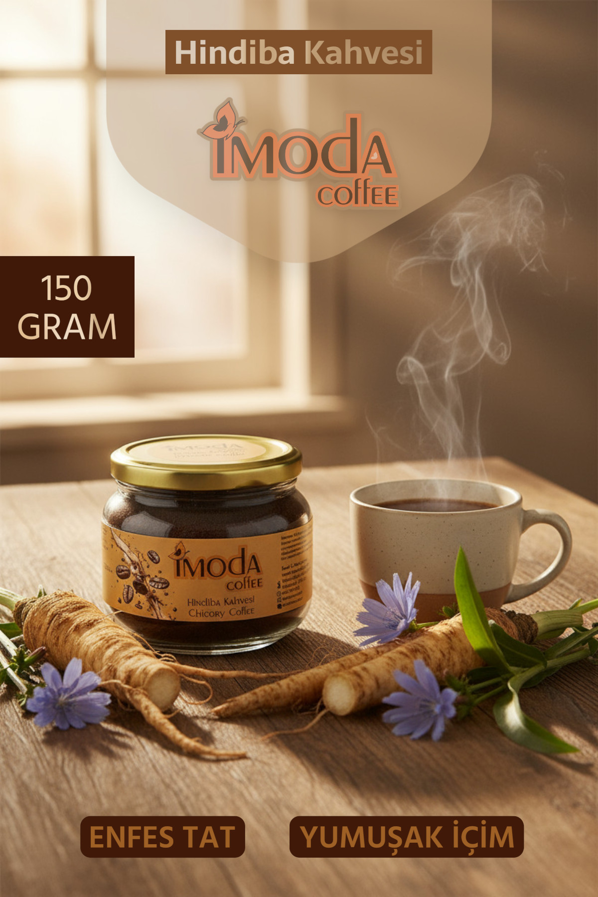 Hindiba Kahvesi 150 gr Cam Kavanoz – 60 Kullanımlık Granül Kahve, Yumuşak İçim